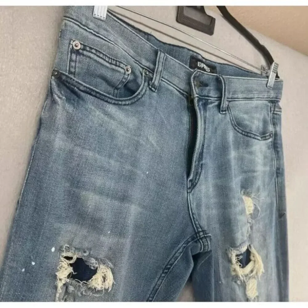 Express Jeans Mens 32x34 Slim Denim Bleach Splatter Ripped Destroyed‎ Thrasher